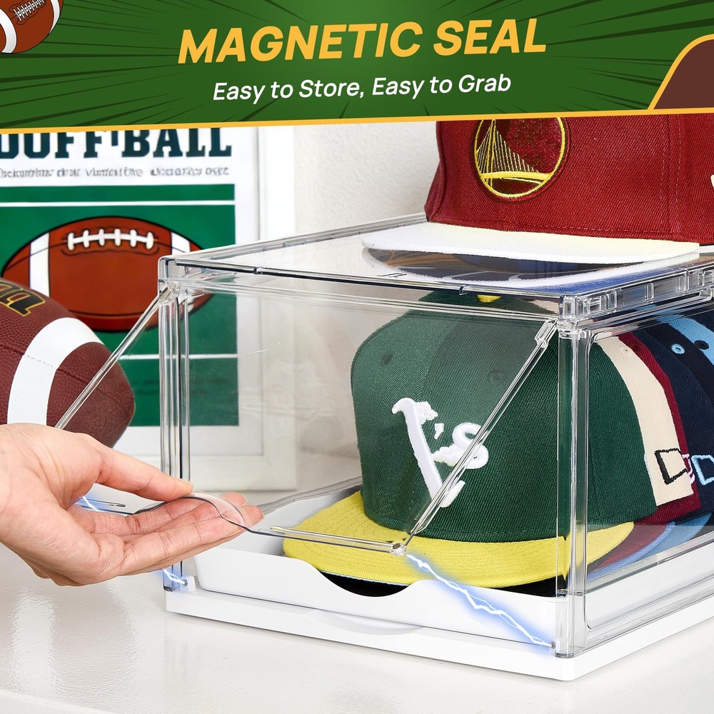 Vtopmart 2-Pack Hat Organizer Box for Baseball Caps, Clear Stackable Storage