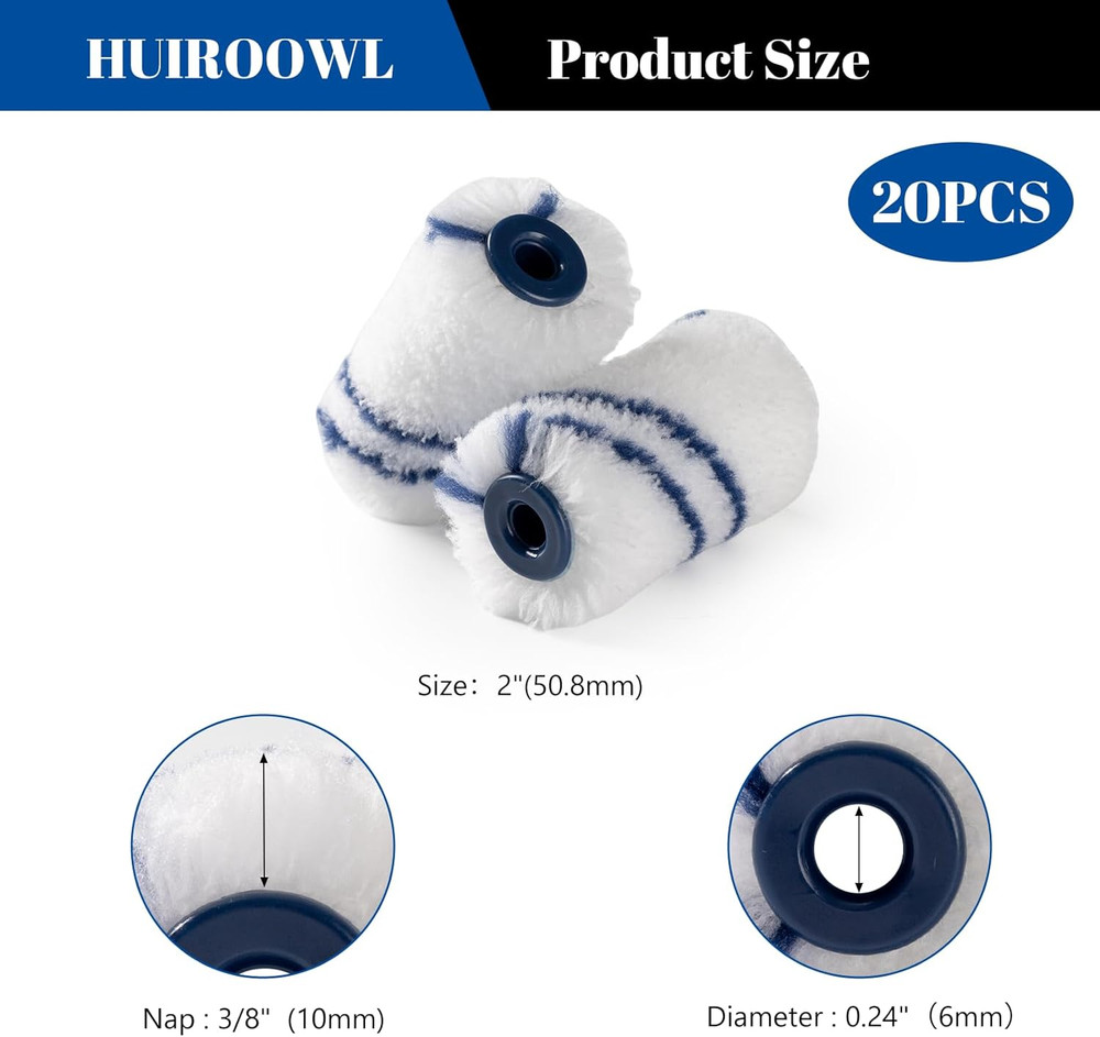 20 Pack 2 Inch Microfiber Paint Roller (3/8" Inch Nap), Small Paint Roller Cover