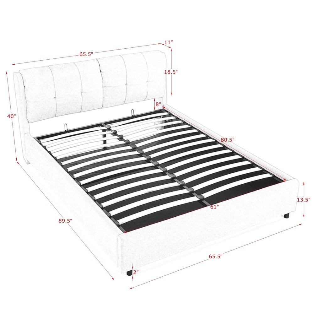 Queen Size Storage Upholstered Hydraulic Platform Bed with Integrated Headboard