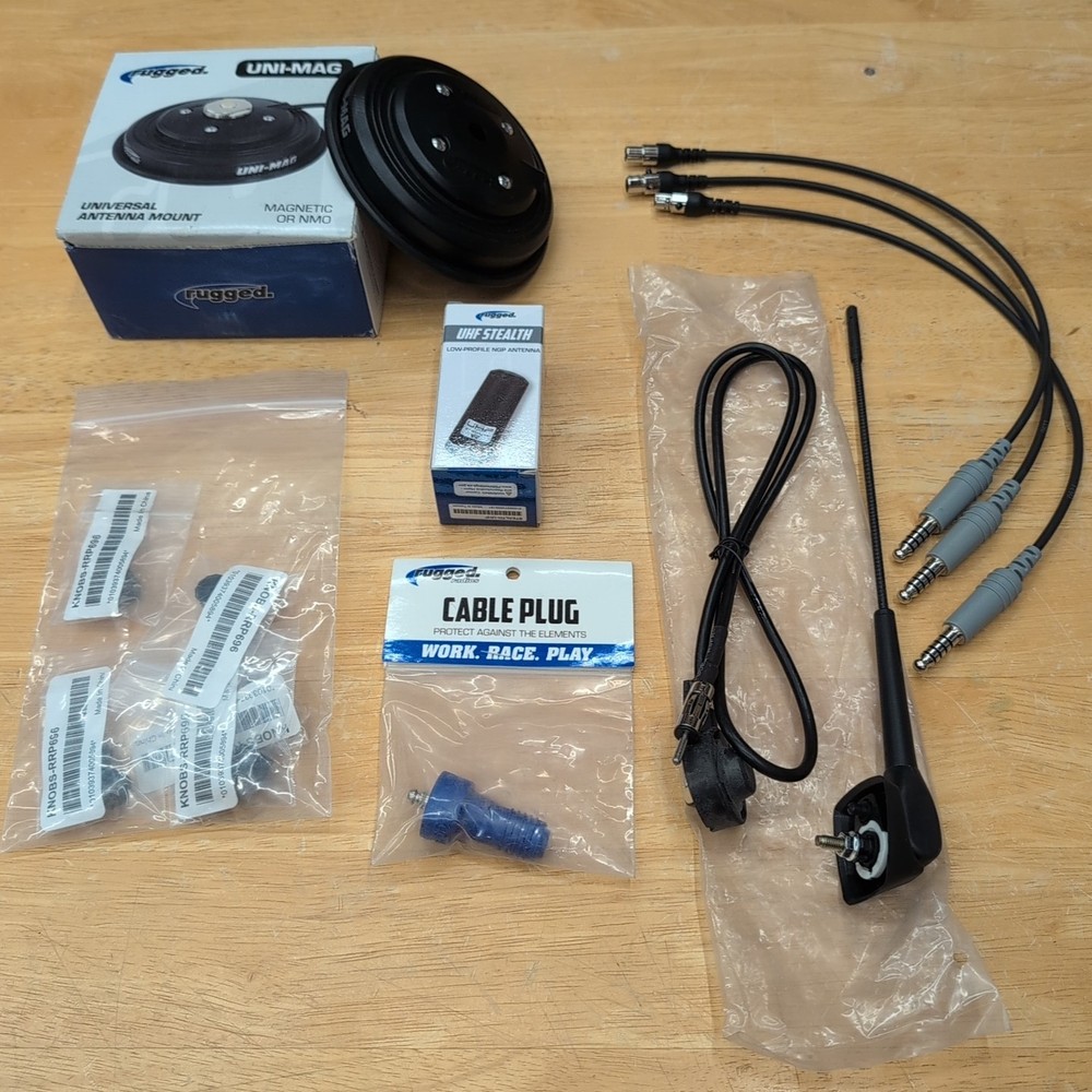 Rugged Radios STEALTH-UHF, GMRS Antenna, Knobs, Mount, Cable Plug Lot!