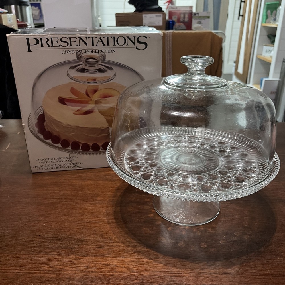 Crystal Presentations Glass Dome Footed Cake Plate Stand 11"