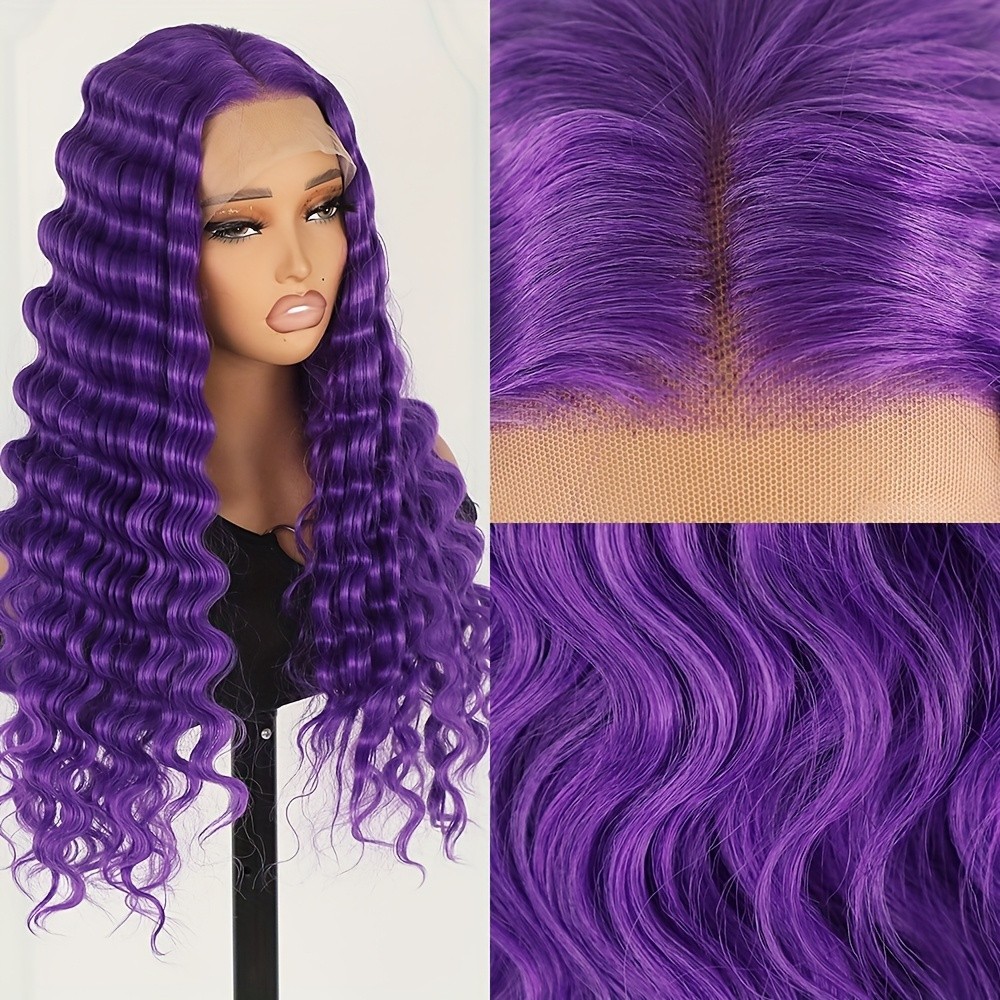 Purple Lace Front Wigs Long Deep Wave Hair Pre Plucked Natural Hairline Glueless