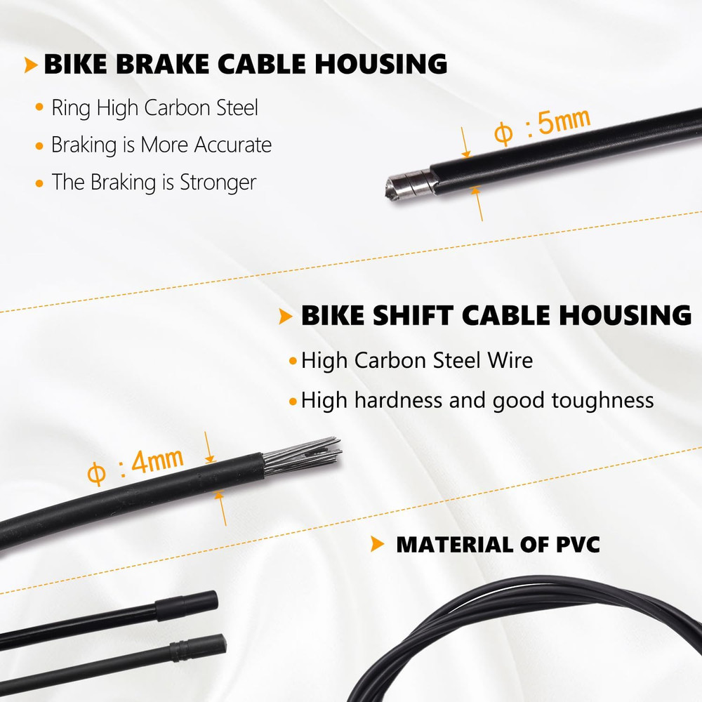 Mannk Universal Bicycle Cable Kit - Shift & Brake Cable Housing with End Caps &