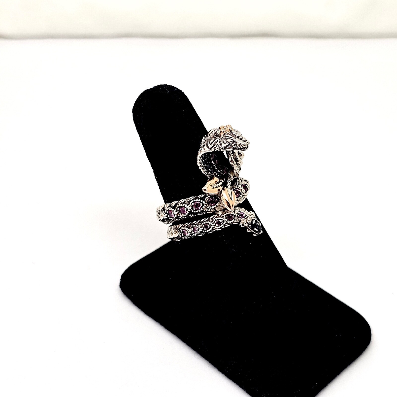 BARBARA BIXBY STERLING SILVER 18K MULTI-STONE KING COBRA SNAKE RING,9,BOX/POUCH