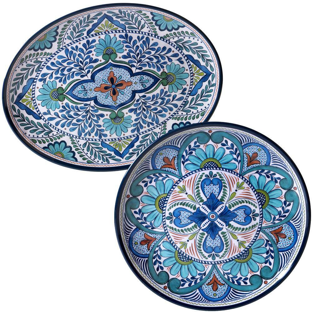Talavera 2-Piece Blue Platter Set
