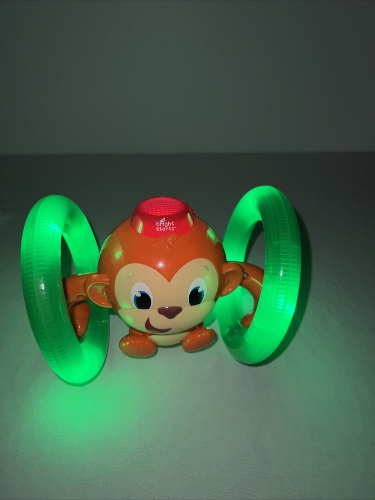Bright Starts Light Up & Roll Orange Monkey Crawling Developmental Toy EUC