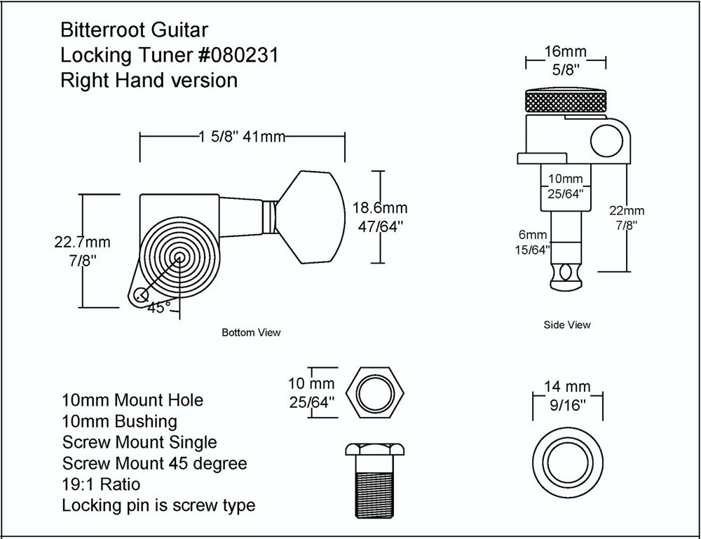 Tuning Machines Locking Custom Shop Right Hand Black Bitterroot 080231BK