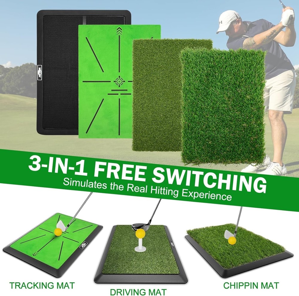 Golf Hitting Mat with Golf Tees - Golf Practice Mat for Swing Path Feedback D...