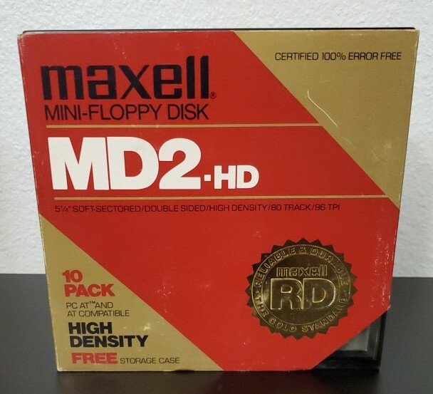 Maxell MD2-HD Mini-Floppy Disk, 5 1/4", 10pc pack, Opened w/Storage Case