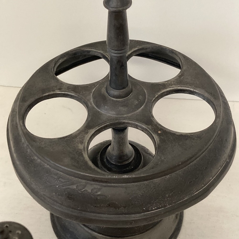 Antique Victorian Silverplate Caster Revolving Cruet Set 5 pieces Oxidized