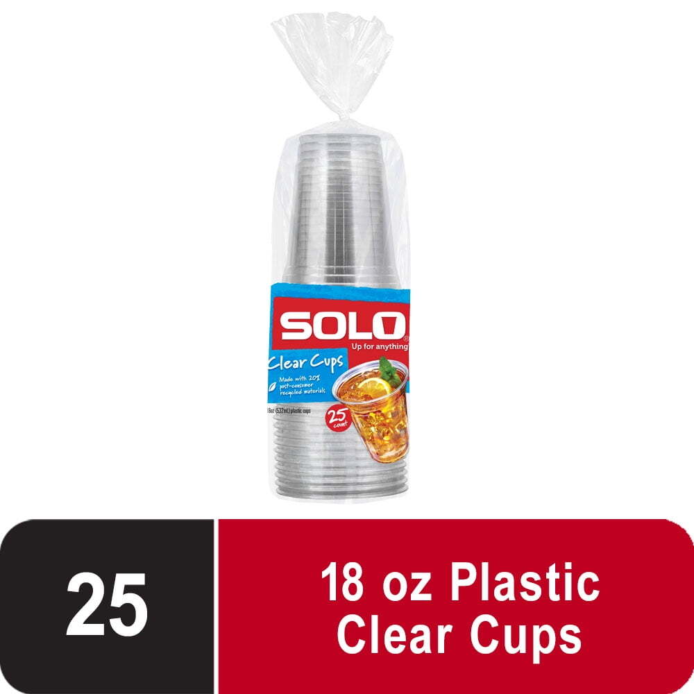 (2 pack) Solo Disposable Plastic Cups, Clear, 18oz, 25 Count