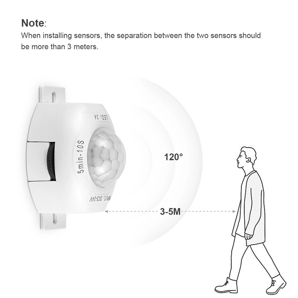 DC 5V 12V 24V 3A Automatic Infrared PIR Motion Sensor Switch For LED strip light