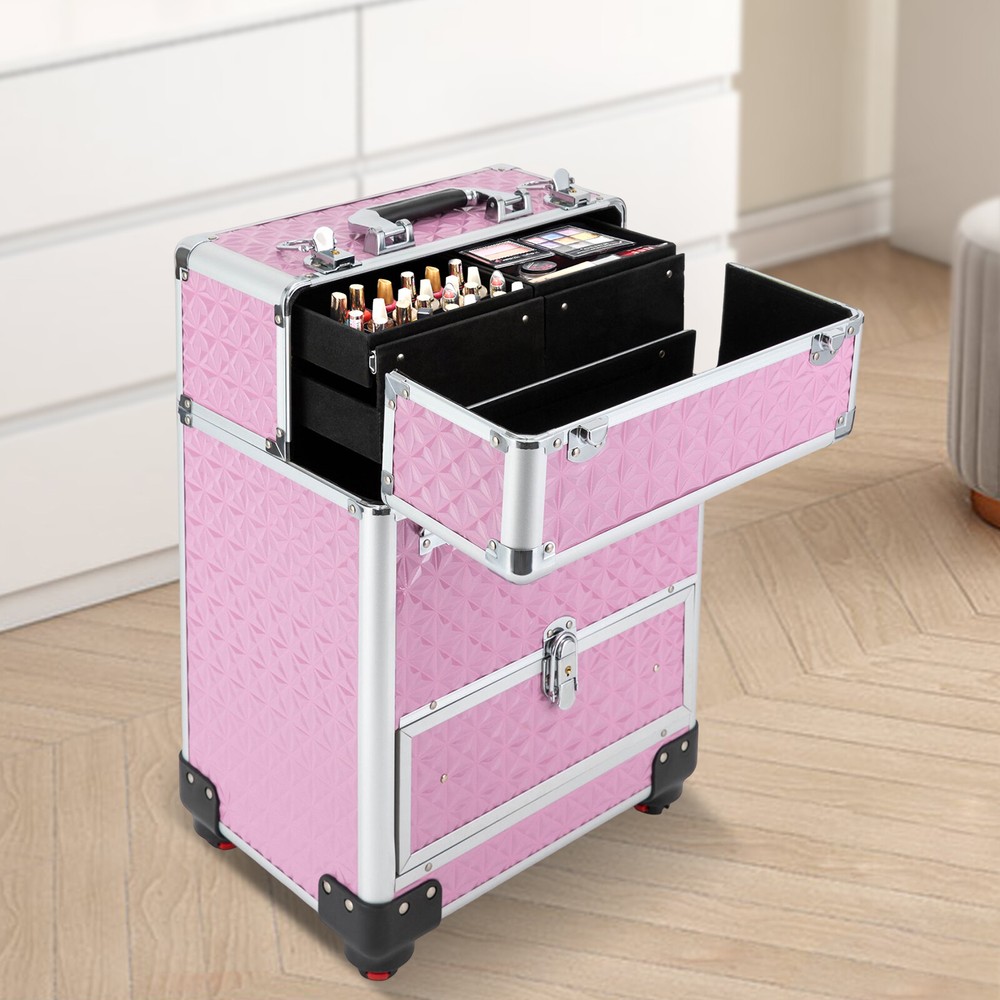 Profl Rolling Makeup Train Case Cosmetic Trolley Makeup Storage Organizer Cart