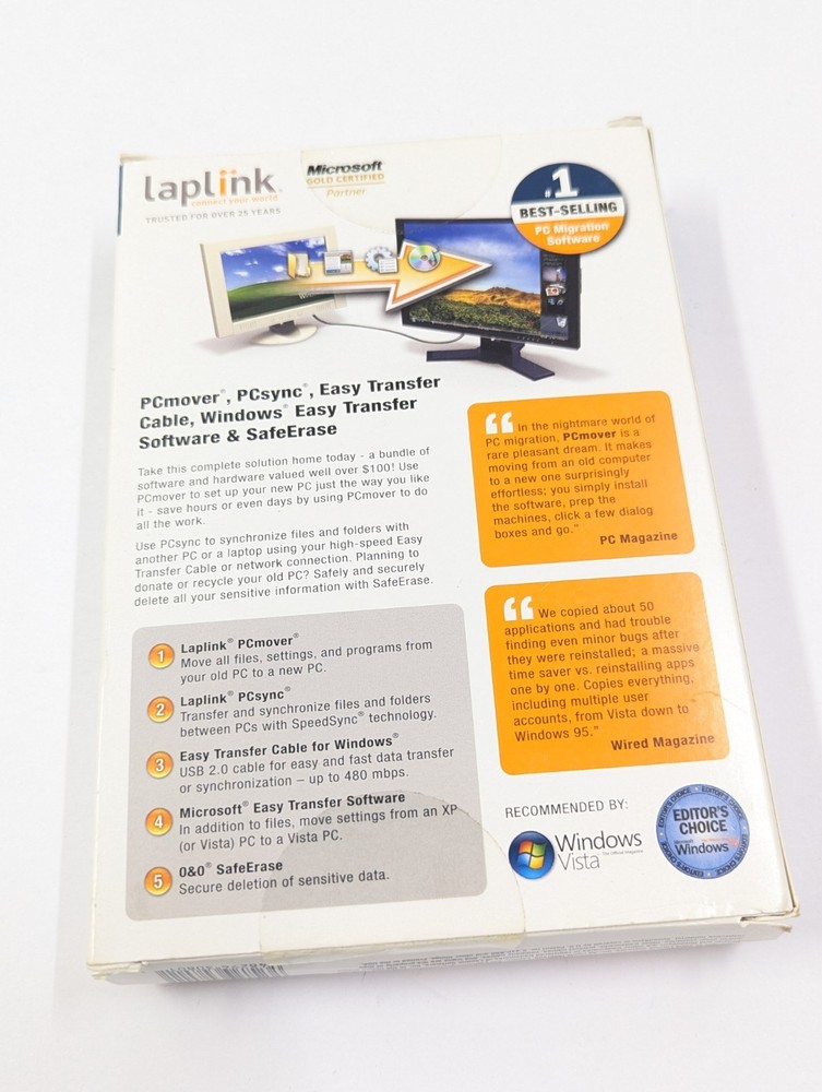 Laplink PC Mover Essentials (CD, Transfer Cable, Quick Start Guide) PCmover NEW