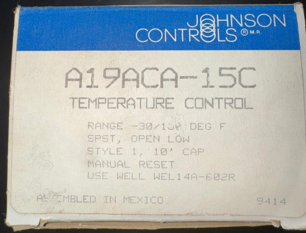 Temperature Control A19ACA-15C Johnson Controls Temp A19ACA15C