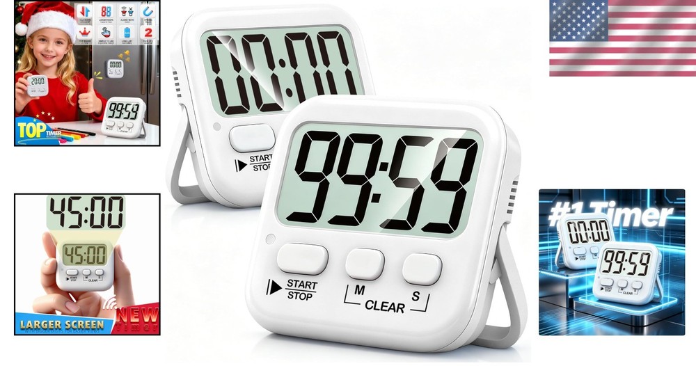 Versatile 2 Pack Countdown Timer for Classroom and Cooking - Batteries Included