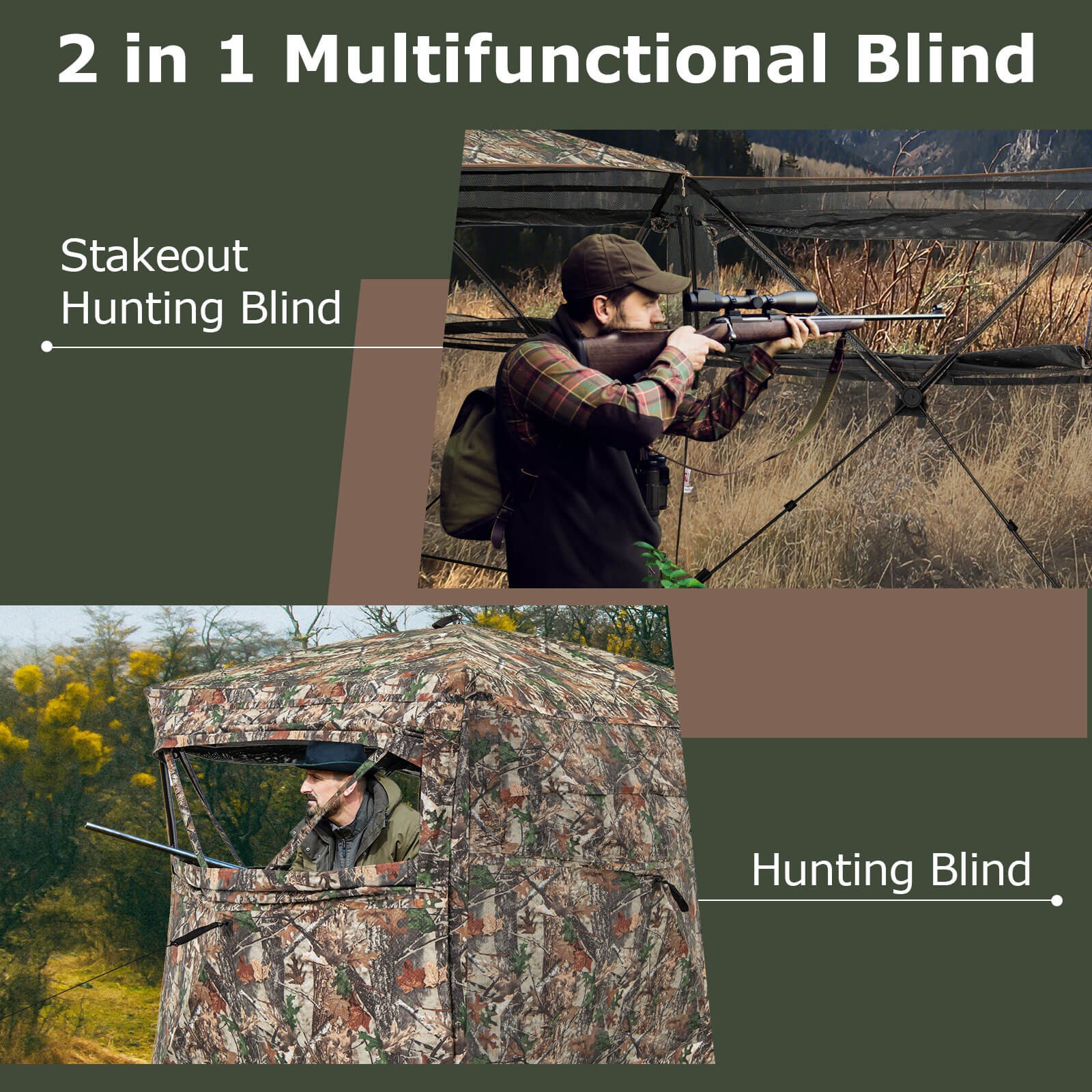 360° One-Way See-Through Hunting Blind with Full-Open Door Portable Carry Bag