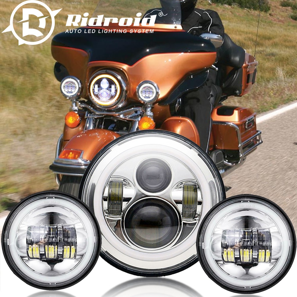 For Harley Davidson Electra Glide Classic 7" LED Headlight + 4.5" Passing Lights