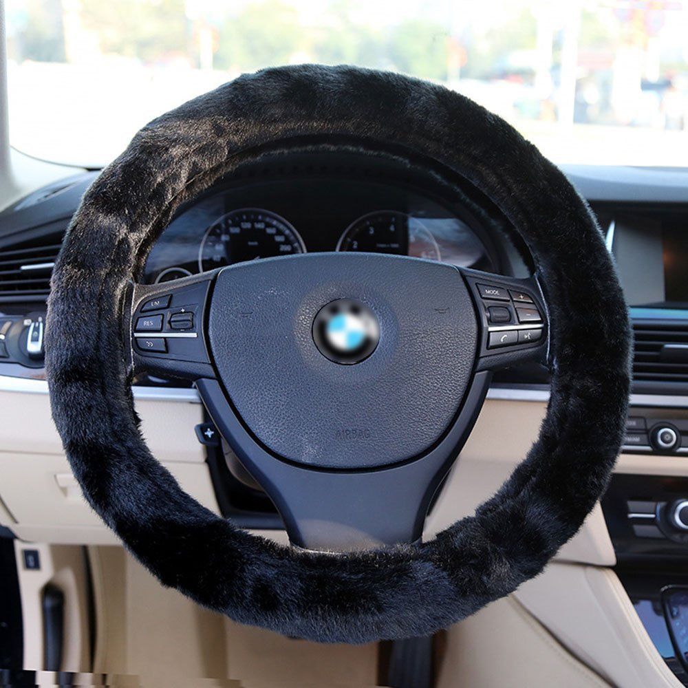 Black Soft Elastic Winter Warm Plush Steering Wheel Cover Auto Car Accessory NYC