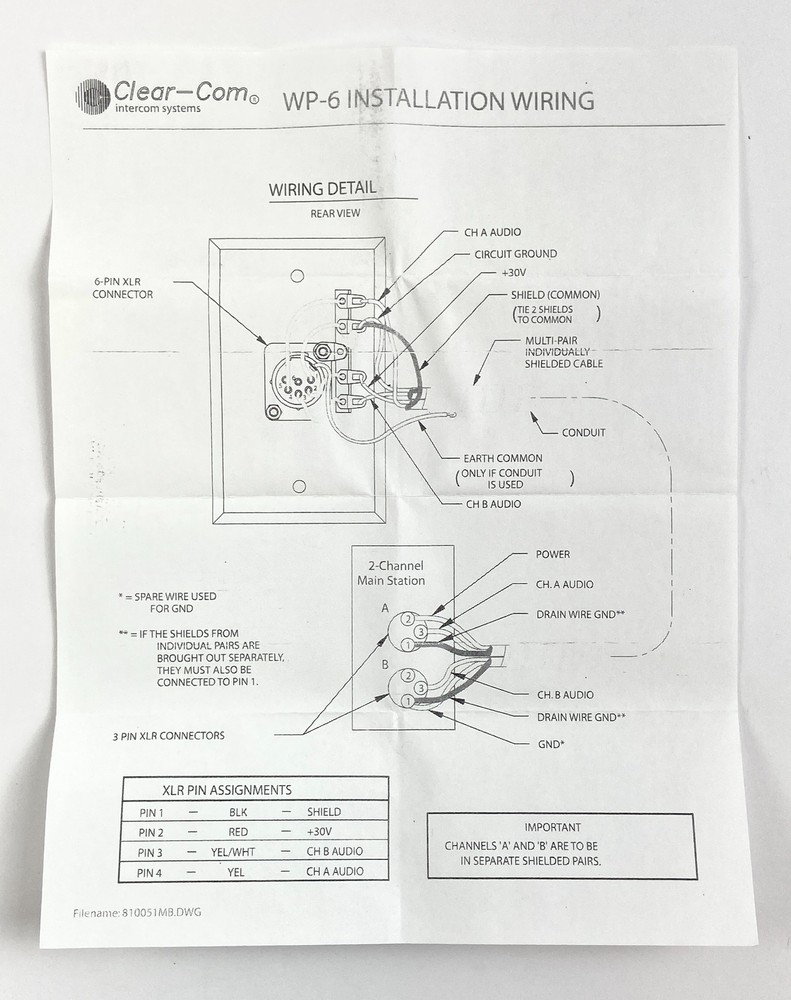Clear-Com 2-Channel Wall Plate for Analog Partyline Intercom Systems WP-6