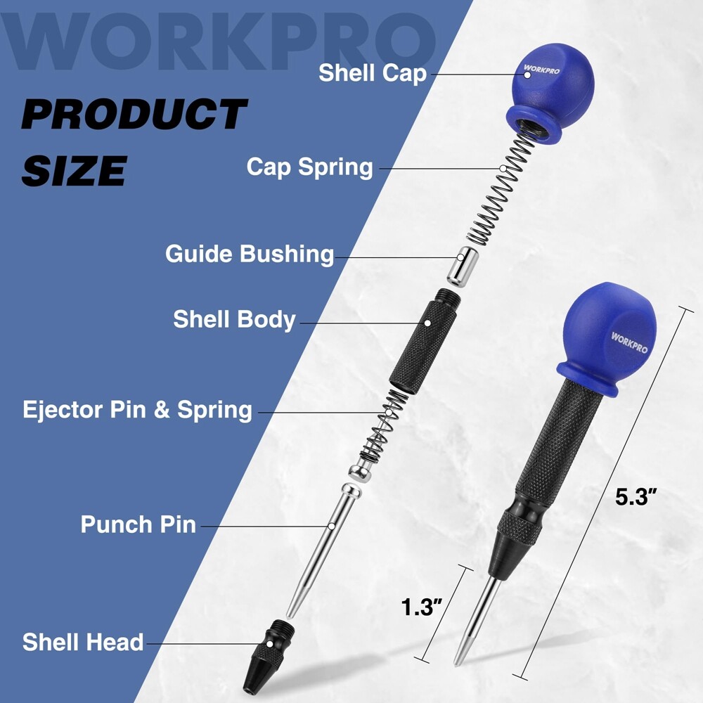 WORKPRO 5" Automatic Center Punch Adjustable Spring Loaded Center Punch forMetal