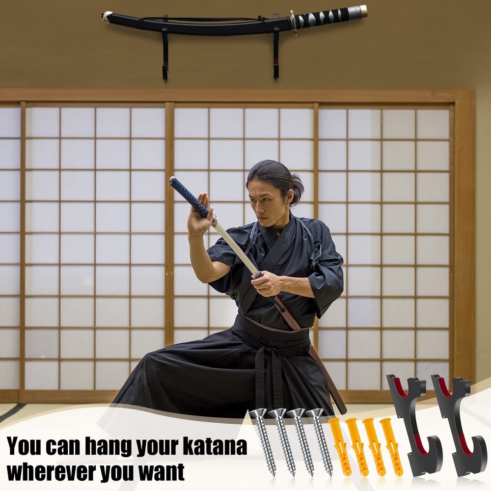 4 Pcs/ 2 Sets Sword Wall Mount Samurai Sword Wall Hanger Holder Adjustable Di...