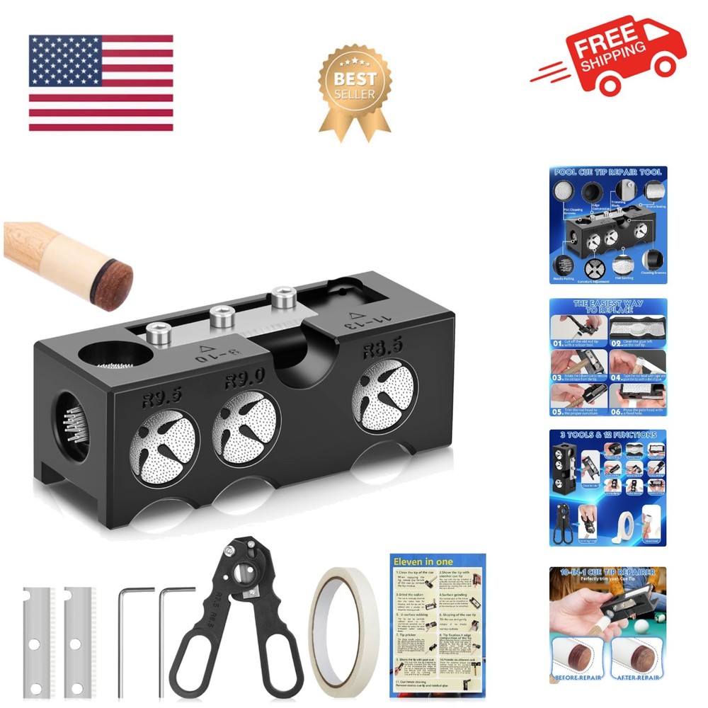 Billiards Pool Cue Tip Shaper, Pool Cue Tips Replacement Kit, Pool Cue Shaper...