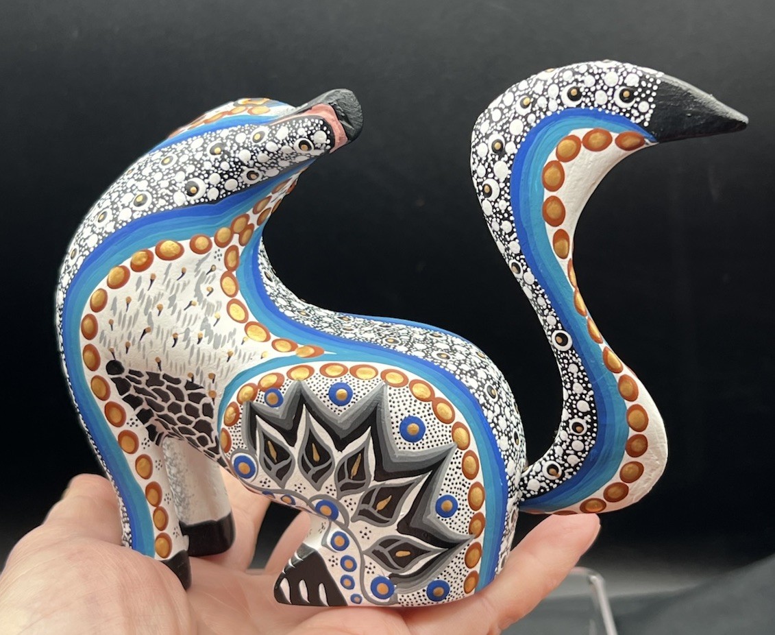 Alebrije Wooden Coyote Sculpture Painted By Margarita & Gabriela Sosa 4.5” X 6”