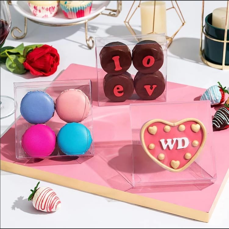 100 Pack 4x4x1.2 Clear Single Cookie Boxes, Small, Bakery, Macaron, Brownie