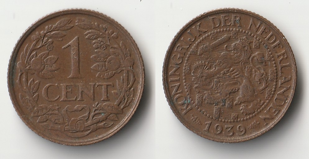1939 Netherlands 1 cent coin