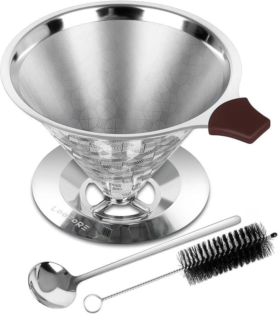 Pour Over Coffee Dripper, LOOFORE Stainless Steel 1-4 Cups, Silver