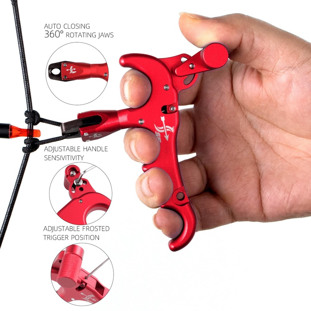 Bow Release for Compound Bow 4-Finger Archery Trigger, 360 Rotatable Thumb Aid