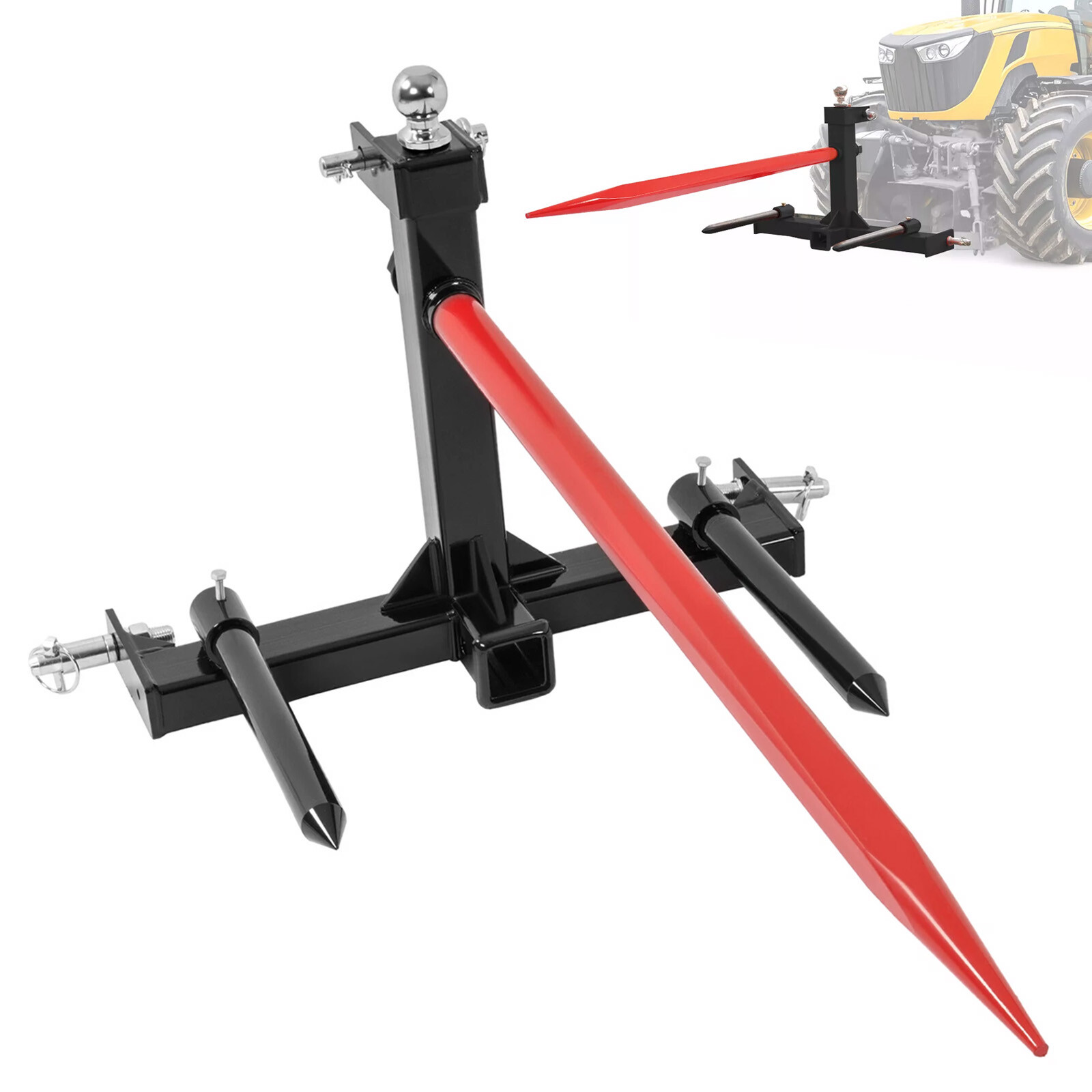 3 Point Hay Bale Spear Trailer Hitch Receiver For Cat 1 Tractor W/Gooseneck Ball