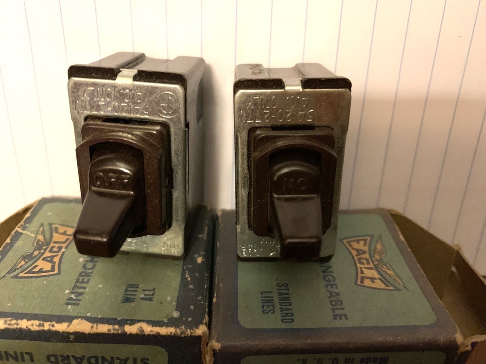 2 Eagle Interchangeable TouchaMatic Quiet Switch 1101 S.P. 15A 120VAC NOS Brown