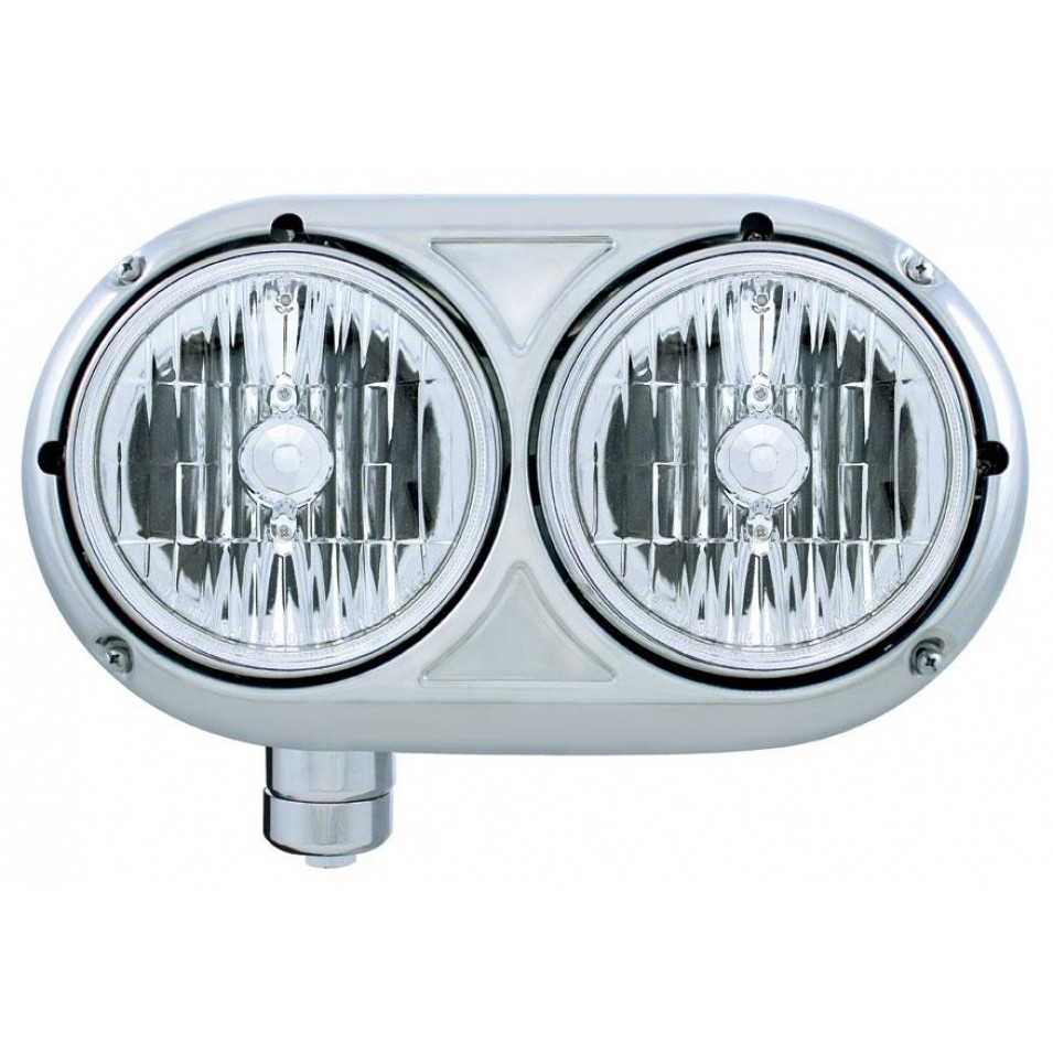 Peterbilt 359 Style Headlight, Crystal Halogen Bulb, 304 Staineless - Driver