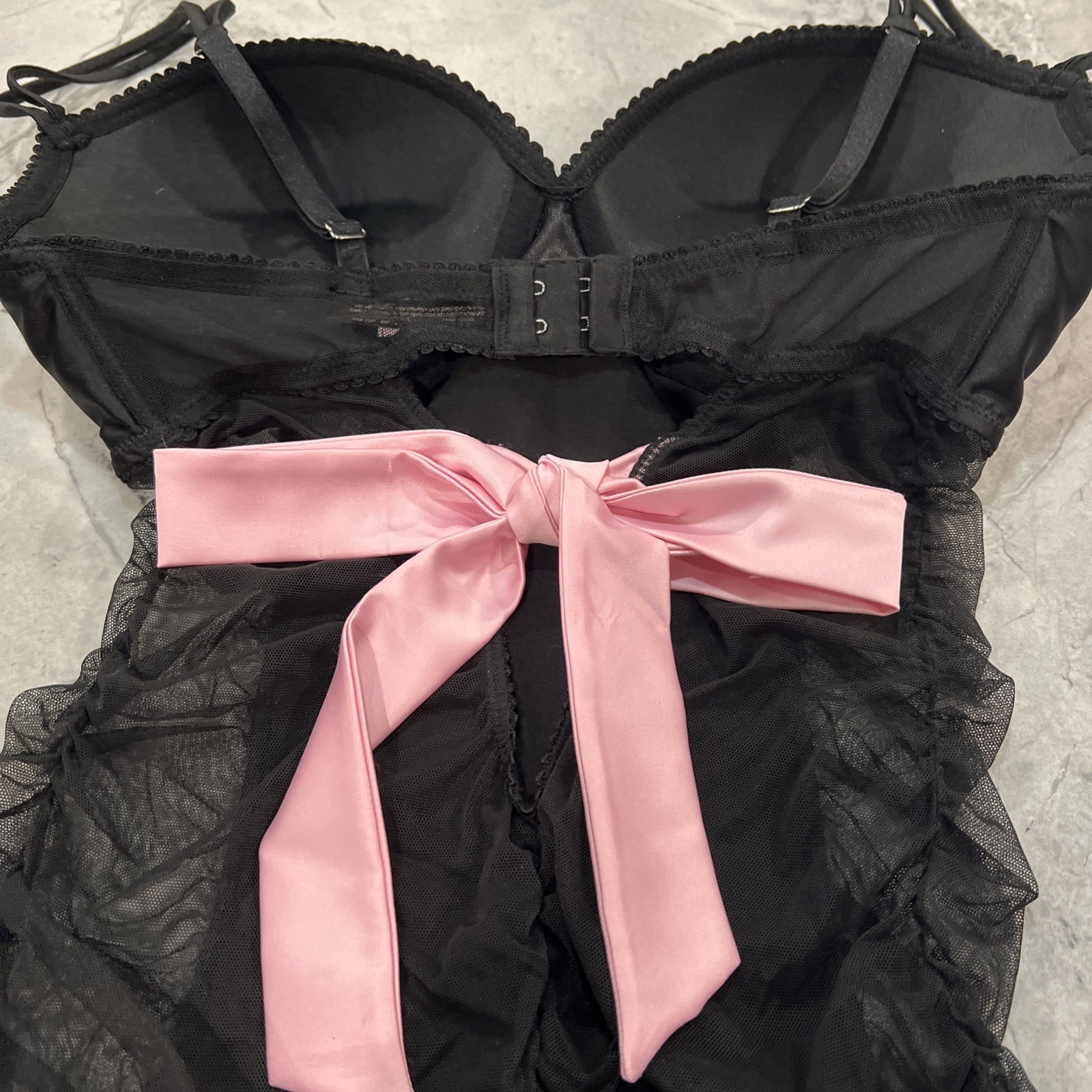 Vintage Y2K Victoria Secret Sexy Little Things Ruffle Bustier Black & Pink 36D
