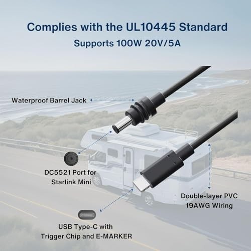 Starlink Mini 4th Gen PD100W DC Type-C Power Cable 2M 2M