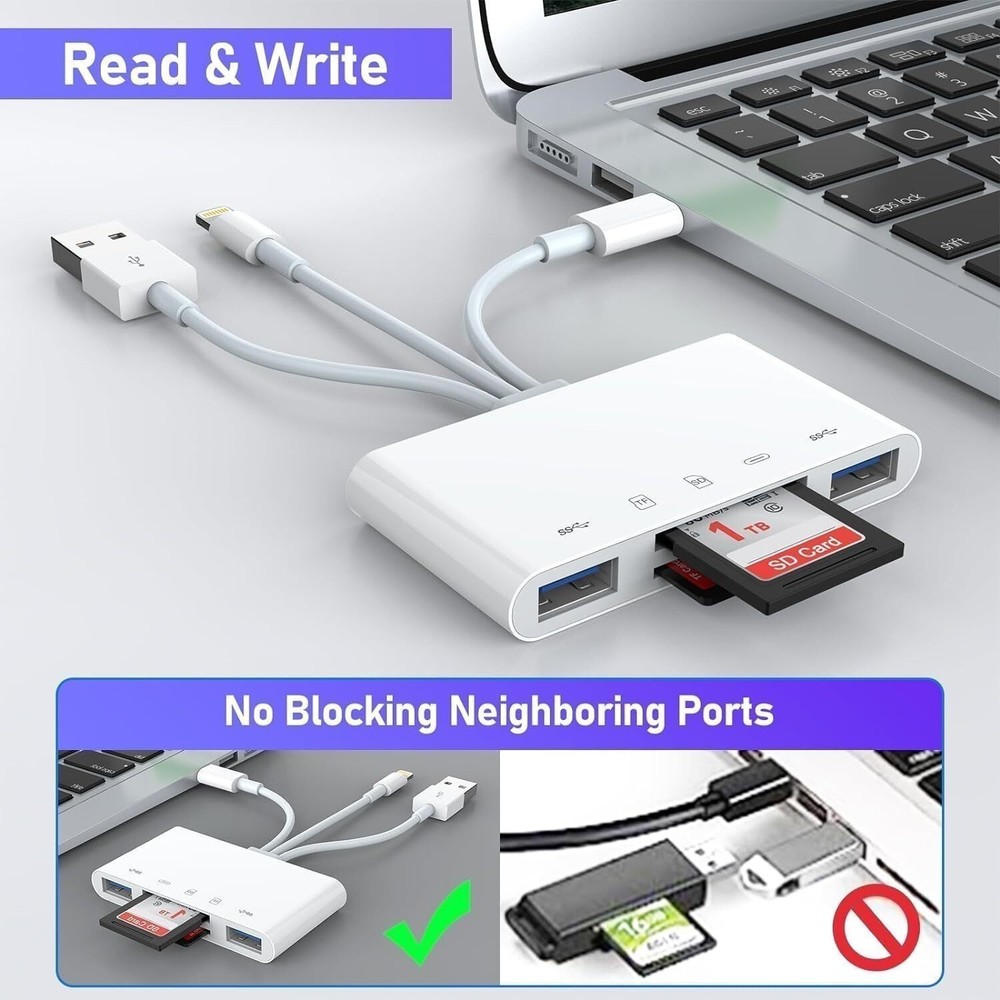 5 in 1 Memory Card Reader USB 3.0 OTG Adapter SD Card Reader For iPhone/iPad US