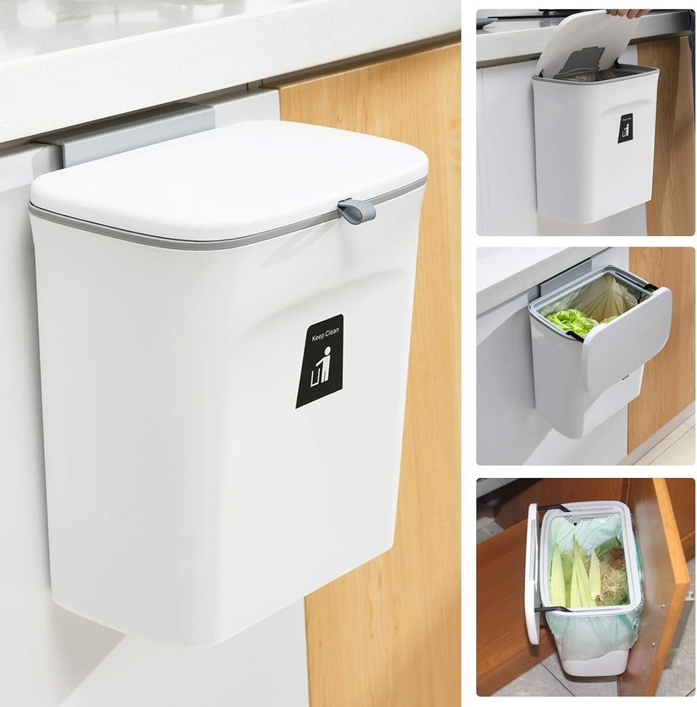 2.4 Gallon Odorless Kitchen Compost Bin - Wall-Mounting Convenience in White