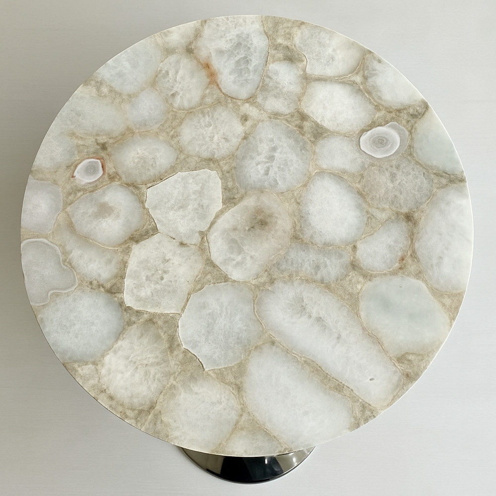 30” White Agate Round Table top , Handmade Luxury Gemstone Accent corner Table