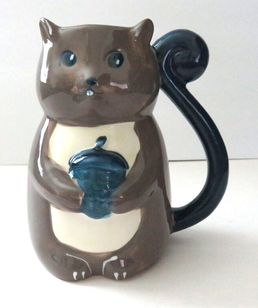 Holiday Home Gray Squirrel Ceramic Mug Cup Blue Tail New