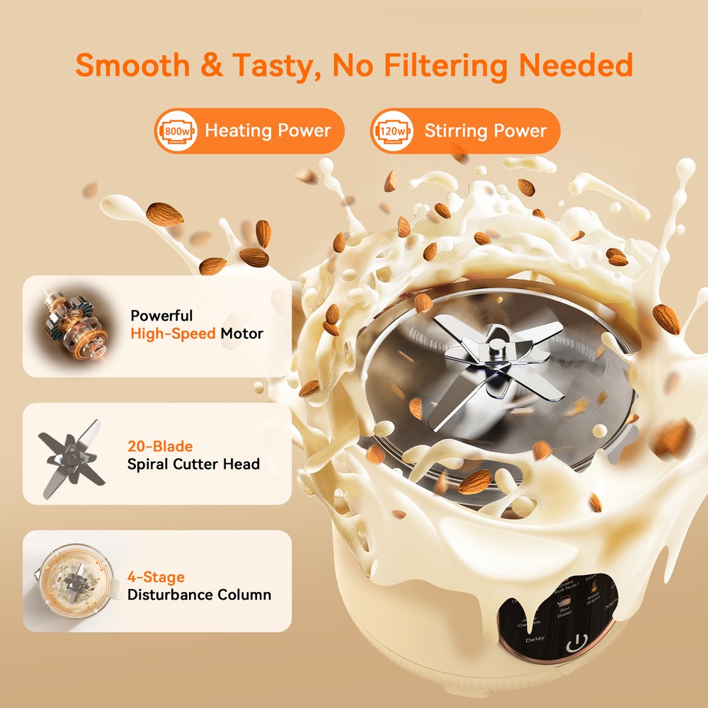 50oz Electric Nut Milk Maker w/ Delay Start Keep Warm, Bean Nut Milk Juice Maker