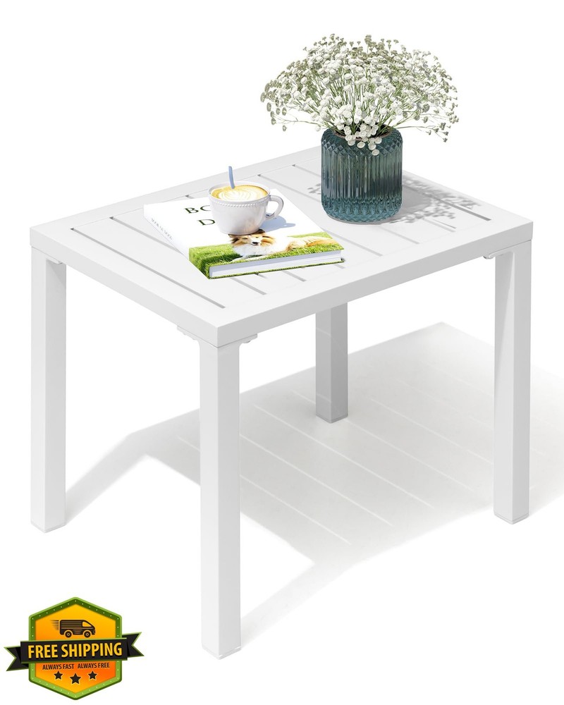 Crestlive Aluminum Outdoor Patio Side Table Rectangular Small