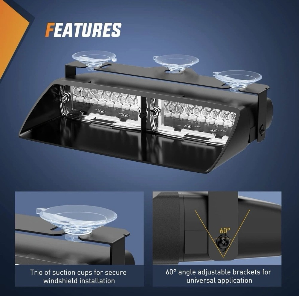 Nilight LED Strobe Light Windshield Hazard Warning Safety Flash Lights w/ Wiring