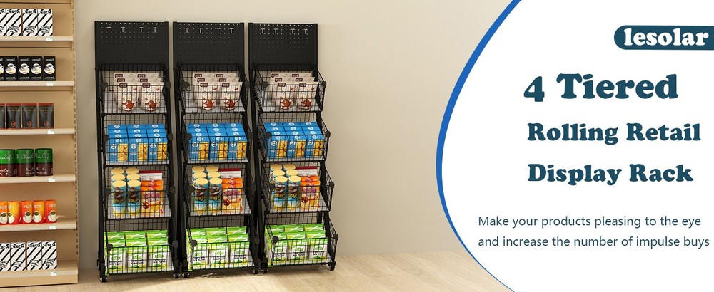 Moveable Supermaket Snack Rack Display Stand Moveable Shelf 4 Tier