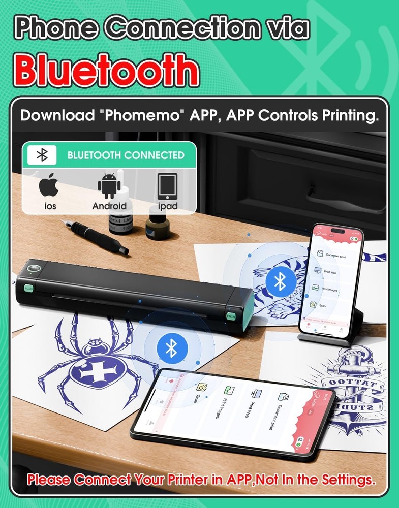Phomemo M08F Wireless Thermal Tattoo Stencil Printer with 10pcs Transfer Paper