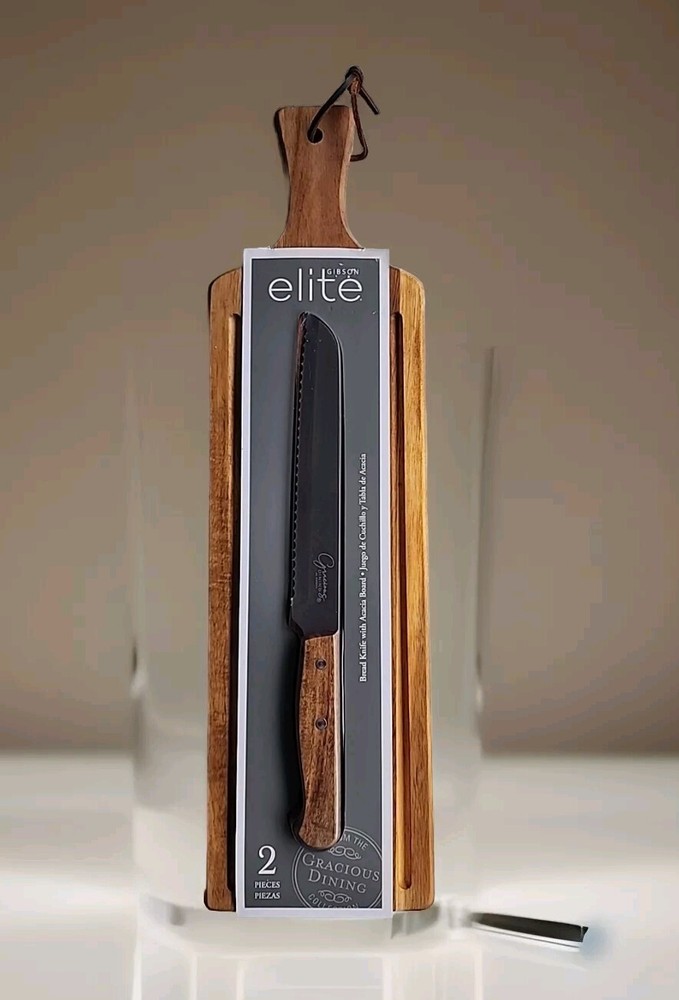 Gibson Elite 2pc.Premium Bread Knife & Acacia Wood Serving Set - NEW