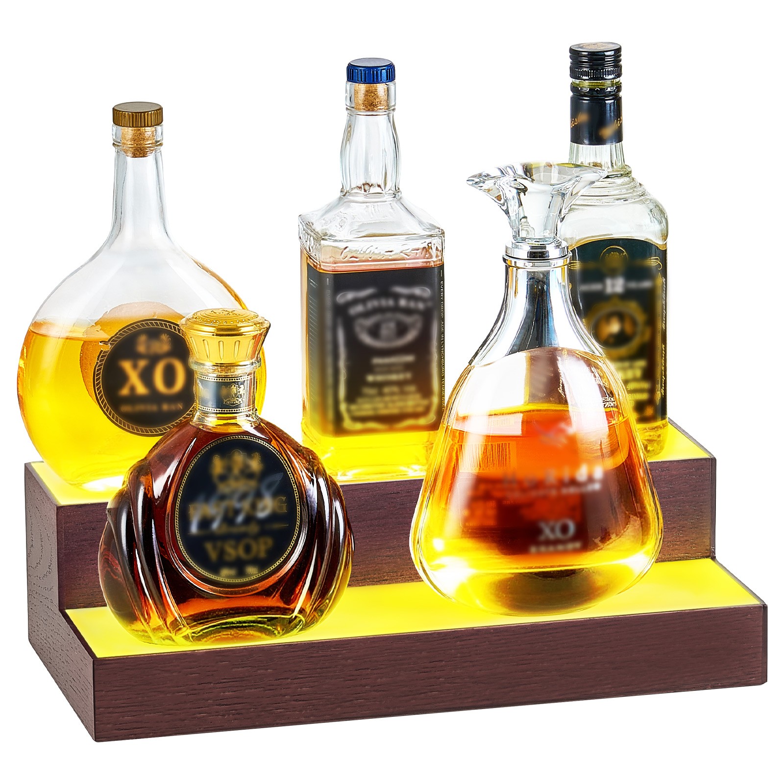 VEVOR LED Lighted Liquor Bottle Display 2-Tier 16 Inch Rack for 8 Bottles