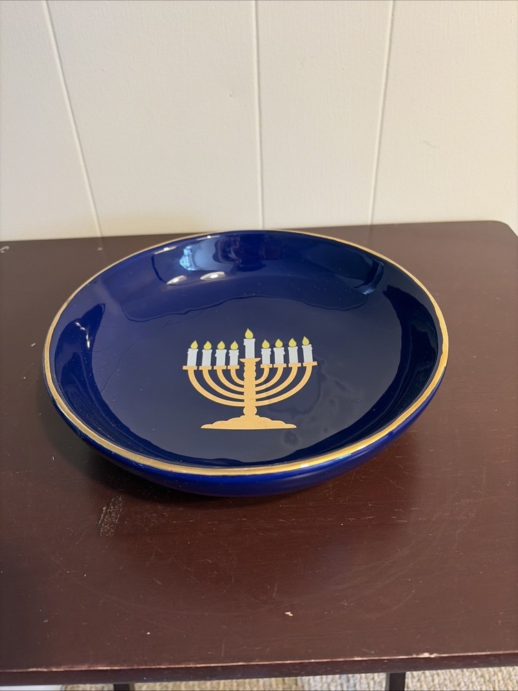 Blue Ceramic Menorah Serving Bowl Made By Palm Tree Co.