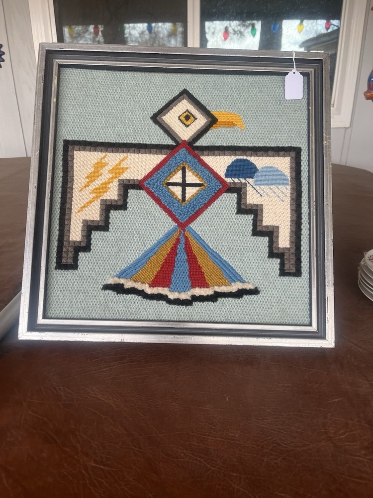 Vintage Needlework Piece Complete Framed, Thunderbird
